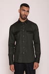 Buy_Lacquer Embassy_Green Textured Cotton Ember Flap Pocket Shirt _Online_at_Aza_Fashions