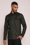 Shop_Lacquer Embassy_Green Textured Cotton Ember Flap Pocket Shirt _Online_at_Aza_Fashions