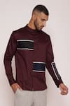 Buy_Lacquer Embassy_Maroon Cotton Satin Bord Color Blocked Striped Shirt _Online_at_Aza_Fashions