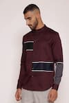 Shop_Lacquer Embassy_Maroon Cotton Satin Bord Color Blocked Striped Shirt _Online_at_Aza_Fashions