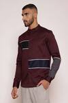 Lacquer Embassy_Maroon Cotton Satin Bord Color Blocked Striped Shirt _at_Aza_Fashions