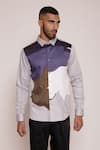 Lacquer Embassy_Grey Cotton Satin Printed Abstract Motif Shirt _Online_at_Aza_Fashions