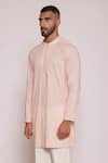 Shop_Lacquer Embassy_Peach Kurta Cotton Lurex Striped And Pant Set _at_Aza_Fashions