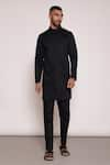 Buy_Lacquer Embassy_Black Kurta Textured Cotton Space Tucked And Pant Set _at_Aza_Fashions