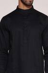 Buy_Lacquer Embassy_Black Kurta Textured Cotton Space Tucked And Pant Set _Online_at_Aza_Fashions