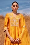 Buy_ISLIE BY PRIYA JAIN_Orange Russian Silk Embroidery Sequin V Neck Floral Yoke Anarkali Set _Online_at_Aza_Fashions