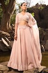 Buy_ISLIE BY PRIYA JAIN_Pink Organza Embroidery Thread V Neck Floral Waistband Lehenga Set _at_Aza_Fashions