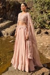 Shop_ISLIE BY PRIYA JAIN_Pink Organza Embroidery Thread V Neck Floral Waistband Lehenga Set _at_Aza_Fashions