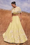 ISLIE BY PRIYA JAIN_Green Organza Embroidery Thread Round Cape Lehenga Set _at_Aza_Fashions