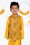 Shop_Toplove_Yellow Cotton Printed Floral Asymmetric Pattern Bundi Kurta Set _at_Aza_Fashions