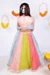 Shop_Toplove_Multi Color Cotton Silk + Organza Embroidered Mirror Panelled Lehenga Set _at_Aza_Fashions