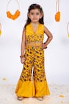 Buy_Toplove_Yellow Cotton Embroidered Thread Floral Abstract Pattern Crop Top And Pant Set _at_Aza_Fashions