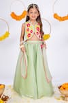 Buy_Toplove_Green Organza Embroidered Applique Floral Work Lehenga Set _at_Aza_Fashions