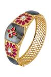 Shop_Hrisha Jewels_Gold Plated Moissanite Kundan Polki Bloom Embellished Bracelet _at_Aza_Fashions