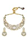 Shop_Hrisha Jewels_Gold Plated Moissanite Kundan Polki Geometric Bloom Embellished Necklace Set _at_Aza_Fashions