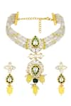 Shop_Hrisha Jewels_Gold Plated Moissanite Kundan Polki Trellis Bloom Embellished Necklace Set _at_Aza_Fashions