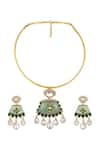 Shop_Hrisha Jewels_Gold Plated Moissanite Kundan Polki Ornate Bloom Embellished Hasli Necklace Set _at_Aza_Fashions