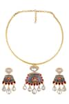 Shop_Hrisha Jewels_Gold Plated Moissanite Kundan Polki Glory Bloom Embellished Hasli Necklace Set _at_Aza_Fashions