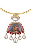 Buy_Hrisha Jewels_Gold Plated Moissanite Kundan Polki Glory Bloom Embellished Hasli Necklace Set _Online_at_Aza_Fashions