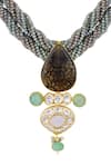 Hrisha Jewels_Gold Plated Moissanite Kundan Polki Glorious Embellished Pendant Necklace Set _Online_at_Aza_Fashions