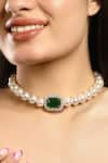 Buy_Hrisha Jewels_White Shell Pearls And Emerald Stone Embellished Choker Necklace _at_Aza_Fashions