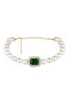 Shop_Hrisha Jewels_White Shell Pearls And Emerald Stone Embellished Choker Necklace _at_Aza_Fashions