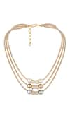 Shop_Hrisha Jewels_Gold Plated Shell Pearls Embellished Three Layered Necklace _at_Aza_Fashions