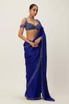 Vvani by Vani Vats_Blue Saree Satin Embroidery Sequin Crystal Border Embellished With Blouse _Online_at_Aza_Fashions