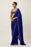 Shop_Vvani by Vani Vats_Blue Saree Satin Embroidery Sequin Crystal Border Embellished With Blouse _Online_at_Aza_Fashions