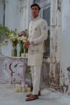 Buy_Amrit Dawani_Ivory Bandhgala Silk Embroidered Thread Floral Deer Trouser Set _Online_at_Aza_Fashions