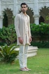 Shop_Amrit Dawani_Ivory Jacket Organza Embroidered Thread Floral Kurta Set _Online_at_Aza_Fashions