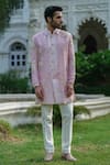 Amrit Dawani_Pink Jacket Organza Embroidered Thread Floral Vine Kurta Set _Online_at_Aza_Fashions