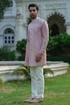 Buy_Amrit Dawani_Pink Jacket Organza Embroidered Thread Floral Vine Kurta Set _Online_at_Aza_Fashions