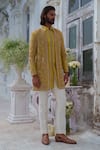 Shop_Amrit Dawani_Green Jacket Organza Floral Geometric Cutdana Embellished Kurta Set _Online_at_Aza_Fashions