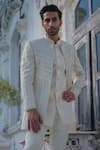 Buy_Amrit Dawani_Ivory Jacket Raw Cutdana Embellished Geometric Pattern Open Short Kurta Set _Online_at_Aza_Fashions