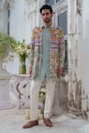 Buy_Amrit Dawani_Multi Color Jacket Organza Embroidered Thread Scenic Pattern Kurta Set _at_Aza_Fashions