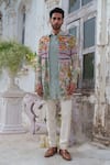 Buy_Amrit Dawani_Multi Color Jacket Organza Embroidered Thread Scenic Pattern Kurta Set _Online_at_Aza_Fashions