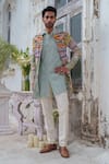 Amrit Dawani_Multi Color Jacket Organza Embroidered Thread Scenic Pattern Kurta Set _at_Aza_Fashions