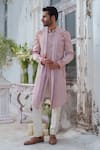 Buy_Amrit Dawani_Pink Cape Kurta Modal Silk Hand Painted Floral Open Attached With Trouser _at_Aza_Fashions