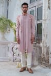 Amrit Dawani_Pink Cape Kurta Modal Silk Hand Painted Floral Open Attached With Trouser _Online_at_Aza_Fashions