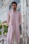 Amrit Dawani_Pink Cape Kurta Modal Silk Hand Painted Floral Open Attached With Trouser _at_Aza_Fashions