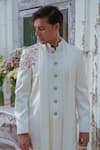 Amrit Dawani_Ivory Cape Kurta Modal Silk Hand Painted Floral Open Attached With Trouser _at_Aza_Fashions