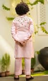 Shop Littleens Pink Velvet, Cotton Embroidery Floral Bundi And Kurta Set at Aza Fashions Shop_Littleens_Pink Velvet, Cotton Embroidery Floral Bundi And Kurta Set _at_Aza_Fashions