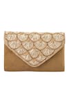 Buy_Boxwish By Bhumika_Gold Pearl Scallop Moti Embellished Flap Clutch 