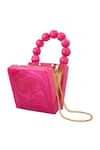 Boxwish By Bhumika_Pink Pearl Handle Resin Clutch Bag _Online_at_Aza_Fashions