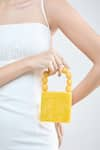 Boxwish By Bhumika_Yellow Pearl Handle Swerve Texture Resin Clutch Bag _Online_at_Aza_Fashions