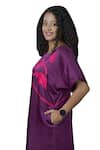 PRACHI KAMAT_Purple Linen Satin Embroidery Floral Round Neck Fuljhadi Motif Pattern Dress _Online_at_Aza_Fashions