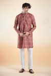 Buy_Arihant Rai Sinha_Maroon Jacquard, Silk, Cotton Vintage Bloom Print Kurta With Churidar _at_Aza_Fashions
