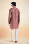 Shop_Arihant Rai Sinha_Maroon Jacquard, Silk, Cotton Vintage Bloom Print Kurta With Churidar _at_Aza_Fashions