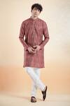 Arihant Rai Sinha_Maroon Jacquard, Silk, Cotton Vintage Bloom Print Kurta With Churidar _at_Aza_Fashions